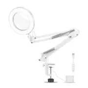 Adjustable Desktop LED Ring Light Magnifying Glass Desk Lamp - White USB Powered