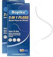 Bopika Dental Floss for Braces, 3 in 1 Ultimate Floss, Floss Threaders for Bridges and Implants, 80 Pre-Cut Strands (Pack of 2)