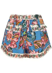 Farm Rio Wonderful Bouquet Printed Linen Shorts - Blue - XL (UK16 / XL) XL (UK16 / XL)