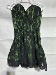 Lavish By Daisy Corset Green Black Floral Lace Dress Sz S WhimsiGoth Fairy NEW