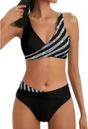 [Generic] Plus Size Bikinis Women's Summer Casual Bikini Split Print Swimsuit Plus Size Swimsuits for Women 4X (Black-b, XL)