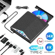 7IN1 External CD DVD Drive PC Laptop Windows 11 10 USB 3.0 Burner Reader Writer