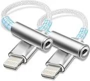 Esiposs Lightning to 3.5 mm Headphone Jack [MFi Certification] Lightning to Jack HiFi Headphone Adapter Audio Adapter Dongle Compatible with iPhone 14/13/12/11/X/8/Pad/i-OS, Silver White 2 Pieces