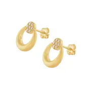 9kt Yellow Gold Silver Infused Half Moon Stud Earrings with Cubic Zircona