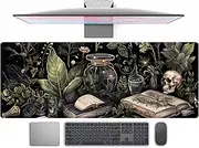 Dark Academia Desk Mat Mouse Pad XL Extended Large Gaming Desk Pad Mousepad, Mystical Green Plant Computer Laptop Keyboard and Mouse Mat, Desktop Protector Mat for Women Girl Office 31.5x11.8 in