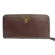 Prada Bruciato Brown Saffiano Leather Zip Around Continental Wallet NEW