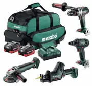 Metabo MET18BL4SB2HD55ET - 18V Brushless Drill/300Nm Wrench/Grinder with Paddle Switch/Sabre Saw Combo Kit (2 x 5.5Ah)
