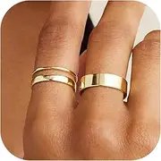 [Florideco] 14K Gold Filled Rings for Women Plain Gold Band Rings Gold Stackable Ring Set Pinky Cigar Ring Non Tarnish Comfort Fit Size 5 to 10 1.5mm 3mm 6.5mm