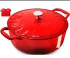 Enameled Cast Iron Dutch Oven with Lid, Enamel Pot with Loop Handles, 6QT, Red