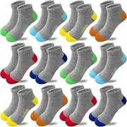 [Tsmollyu] Boys Socks 12 Pairs Low Cut Ankle Socks for Boy Sport Athletic Running Socks(7-10 Years), 12 Pairs Grey, 7-10 Years