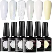 [MEET ACROSS] White Nail Polish UV Gel Nail Polish Glitter Gel Polish Jelly Transparent Gel Nail Polish UV LED Soak Off Manicure Nail Art for DIY Nail Art Manicure