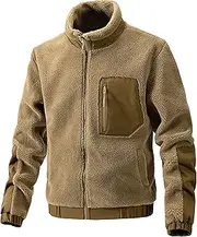 [Qolkmuiy-GJ] Men's Classic Full Zip Soft Shell Pullover Fleece Tactical Fleece Jacket Winter Windproof Soft Warm Coats, Camel, Large
