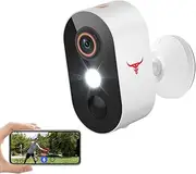 HubFlashy 1080P Outdoor Security Camera Wireless with 2-Way Talk, Battery Powered, Color Night Vision, Suitable for Home Security Indoor/Outdoor, Cloud Storage, 2.4G WiFi Only (1 Spotlight, 1 Pack)