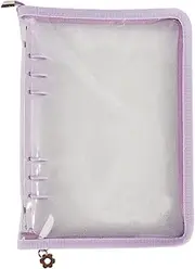 MultiBey A5 Binder 6 Ring Cover PVC Notebook Shell with Zipper, Sparkling A5 Budget Binder for Cash Budget System, Journaling, Planner (10'' x 7'', Macaron Purple)