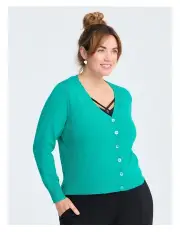 [Taking Shape] Mia Rib V-neck Natural Cardigan Tropical Teal