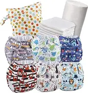 Set of 6 Reusable Nappies - Washable Cloth Nappies + 6 Washable Bamboo Nappy Inserts + 1 Roll of 100 Bamboo Flushable Nappy Liners + Free Wet Bag - Non-Disposable Nappies - 100% Eco Friendly Nappies