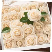 Artificial Flowers 25pcs Real Looking Fake Roses with Stems for DIY Champagne
