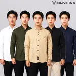 BRAVE 襯衫男士長袖衣服成人基本棉高級工作工作厚 M L XL 黑色白色海軍陸軍奶油色襯衫正式休閒半休閒病毒棉