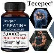 Pure Creatine Monohydrate Capsules 3000mg for Muscle Mass Strength