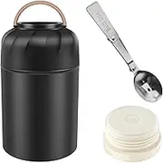 Thermo Food Jar Insulated Container, 500ml Stainless Steel Vacuum Insulated Food Jar with Spoon, Insulated Food Container for Adult, Leak Proof Insulated Food for Hot Food (Black)