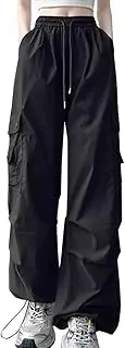[kakarin choyx] Cargo Pants for Women Y2K High Waisted Elastic Parachute Pants Wide Leg Lightweight Quick Dry Hiking Pants
