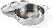 DELARLO Tri-Ply Stainless Steel 6 Quart Braiser Pan with Lid Induction Rondeau Pot With Lid 12inch Deep Frying Pan Large Saute Pan Heavy Duty Style Compatible With All Cooktops Up to 650℉