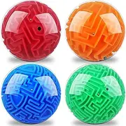 Gamieac 3D Maze Ball Puzzle Games for Kids, Set of 4, Includes 4 Brain Teaser Puzzles in Varying Difficulty Levels, Stress Relieving Travel and Brain Games for Kids and Adults