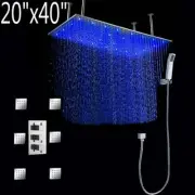 20"x40" Ceiling Mount Luxury Bathroom Shower Set Head Rain 6 Massage Jets Spayed