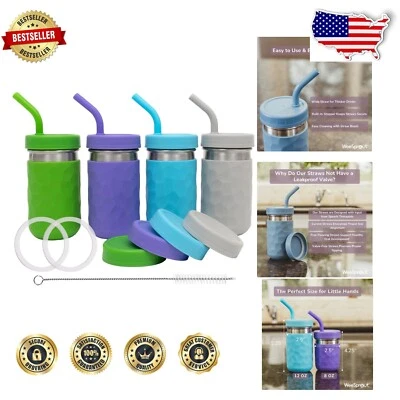 2-in-1 Stainless Steel Drinking Cups for Kids with Silicone Straws Set of 4