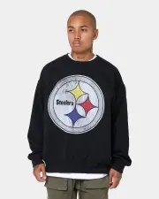 [MITCHELL & NESS] Mitchell And Ness Oversized Extra Large Print Steelers Crewneck Vintage Black - Size M M Vintage Black