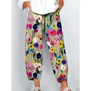 Women's Wide Leg Chinos Baggy Pants Vintage Basic Casual Ankle-Length High Waist Floral Graphic Leopard Patchwork Drawstring Printing Breathable Inelastic Outd