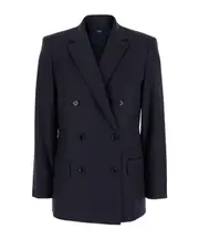 Theory Hickory Double-Breasted Blazer US4 blue