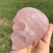 0.7kg Natural Rose Quartz Carved Skull Quartz Crystal Skull Decor Reiki Gift