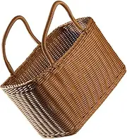 LABRIMP Woven Picnic Baskets Cane Carry Basket for Fruit Storage Handmade Basket Bag in Brown