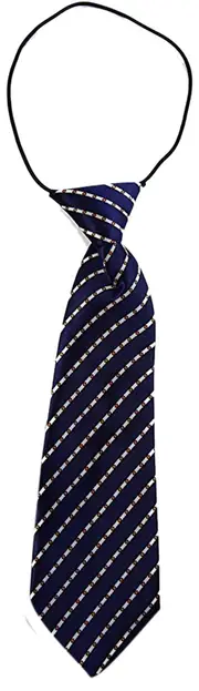 Kids Boys Navy & White Diagonal Patterned Elastic Neck Tie - Orange Black Diamonds