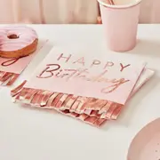 Mix It Up Rose Gold Happy Birthday Ombre Fringe Napkins