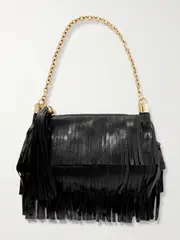 [Chloé] Chloé - Foulard Fringed Textured-leather Shoulder Bag - Black - One size One size Black
