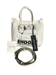 Marc Jacobs X Peanuts Snoopy White Canvas Tote Bag With Leather Crossbody Strap