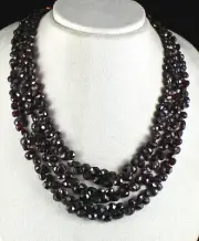 NATURAL GARNET BEADS TEAR DROPS FACETED 3 LINE 866 GEMSTONE FASHION NECKLACE