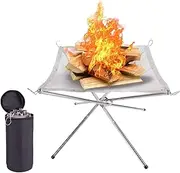 Outdoor Fire Pits,Stainless Steel Mesh Camping Fire Pit | Foling Cooking Grill with Carrying Bag for Patio Garden Backyard Balcony Park Picnic Hiking