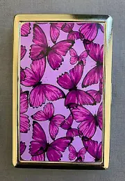 Purple Butterfly Wallpaper Silver Metal Cigarette Case RFID Protection Wallet