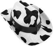Toddmomy Non Woven Puppy Hat Decorative Cat Dog Cowboy Hat for Photography Parties Multi Function Stylish Headwear Milk Pattern with Chin Strap