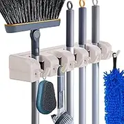 HYRIXDIRECT Wall Mount Broom Mop Holder Hanger Garden Tool Organizers Rack Garage Laundry Room Organizations and Storage with Hooks Heavy Duty