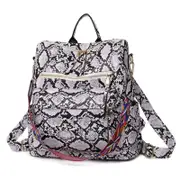 Nevenka Fashion Backpack Multipurpose Print Leather Travel Shoulder Bag-White Snake Pattern