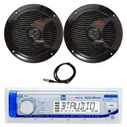 Marine Bluetooth Receiver, 2x 6.5" 150W 2 Way Boat Speakers (Black), Antenna