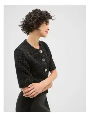 [Seed Heritage] Lurex Tinsel Crop Cardigan in Black