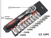 Ratchet Socket Wrench Set 12PCS 1/2 Inch Metric with Spanner and Extension Bar