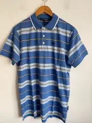 Ringers Western Cotton Polo Mens Medium Blue White Striped Short Sleeve Top NWT
