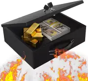 Fireproof Document Box with Key Lock for Valuables, 13.2" x 11" x 4.13