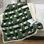 Cactus over Black and White Stripes Throw Blanket